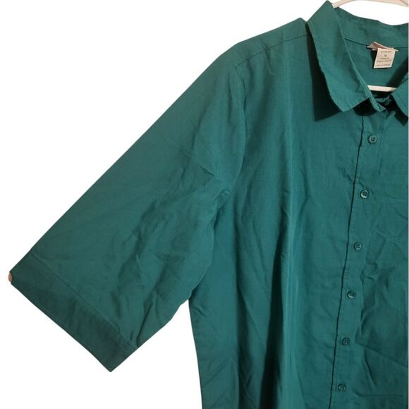 American Sweetheart Green Turquoise Button Up Blouse, XL - Picture 5 of 7
